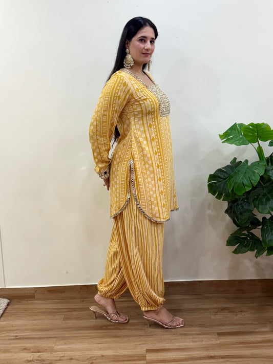 Yellow Mirror Work Balloon Pants Set