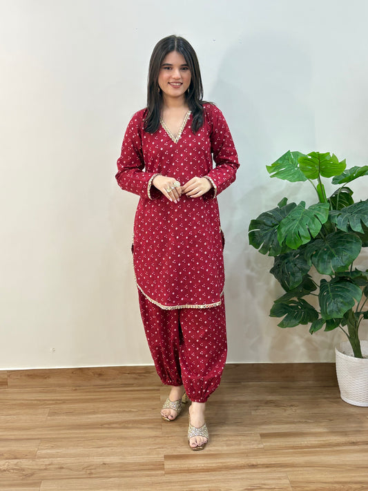 Red Bandhani Ballon Pants Set