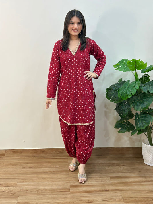 Red Bandhani Ballon Pants Set