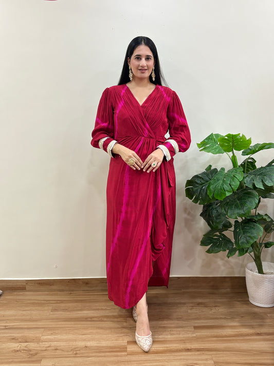 Pink & Red Wrap Style Dress