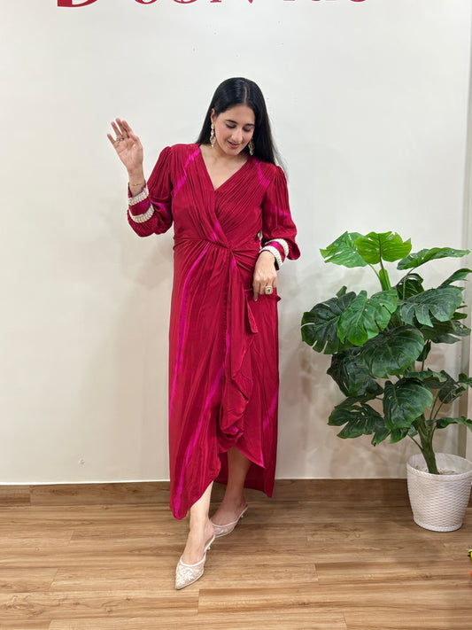 Pink & Red Wrap Style Dress
