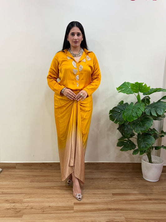 Mustard Skirt Set with Embroidery
