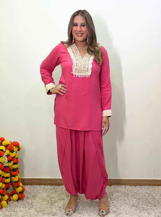 Pink Co-ord Set with Shell Embroidery