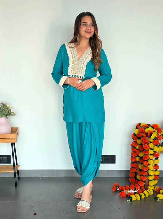 Turquoise Co-ord Set with Shell Embroidery