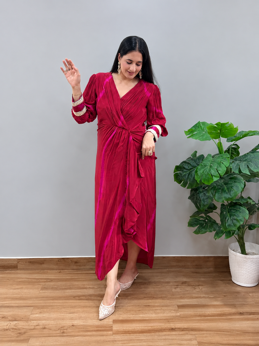 Pink & Red Wrap Style Dress