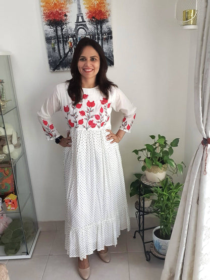 White Floral Polka Dot Dress