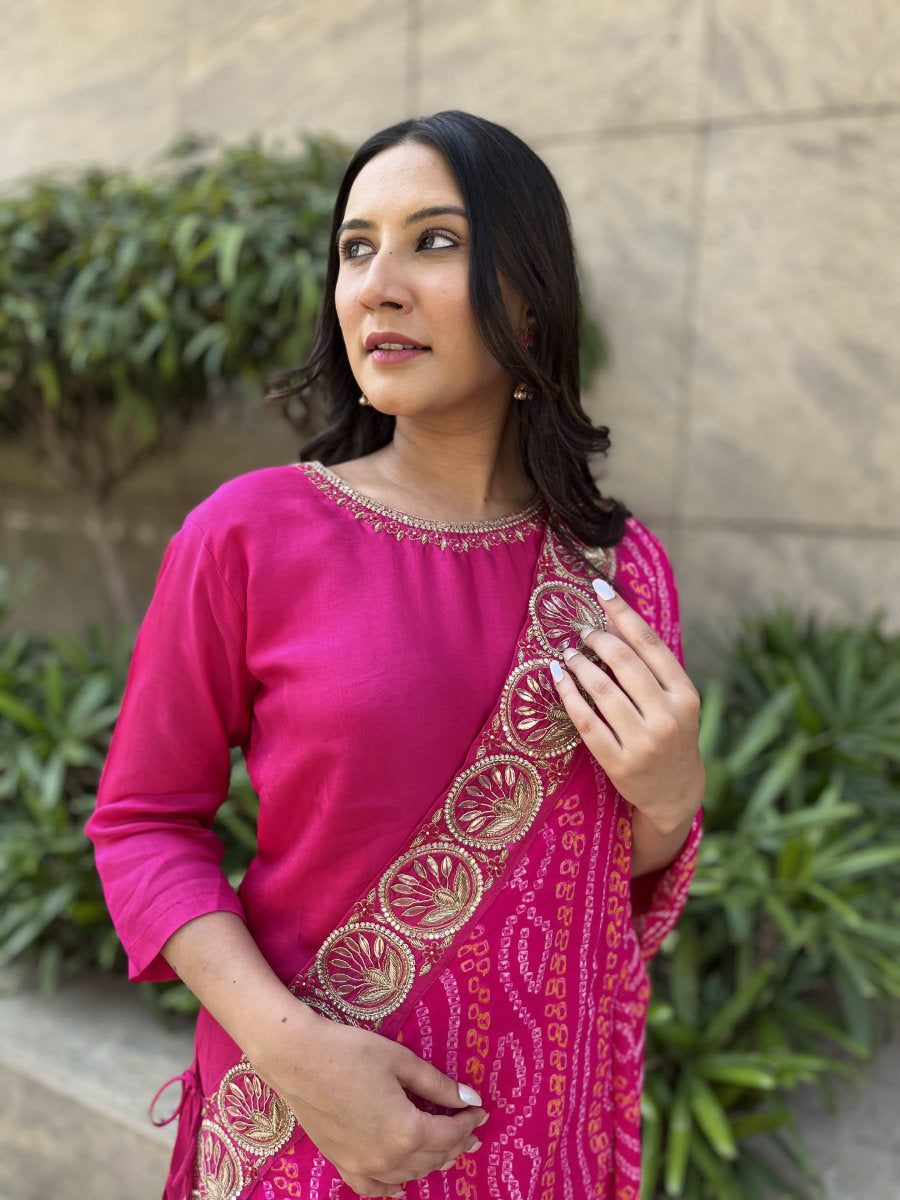 Kurta Set with Bandhani Draped Duppata