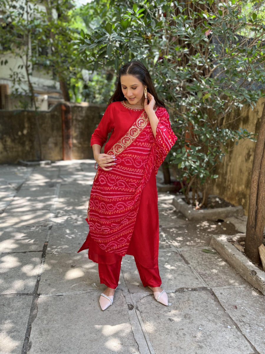 Kurta Set with Bandhani Draped Duppata