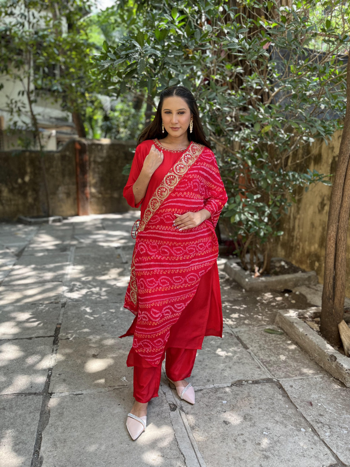 Kurta Set with Bandhani Draped Duppata