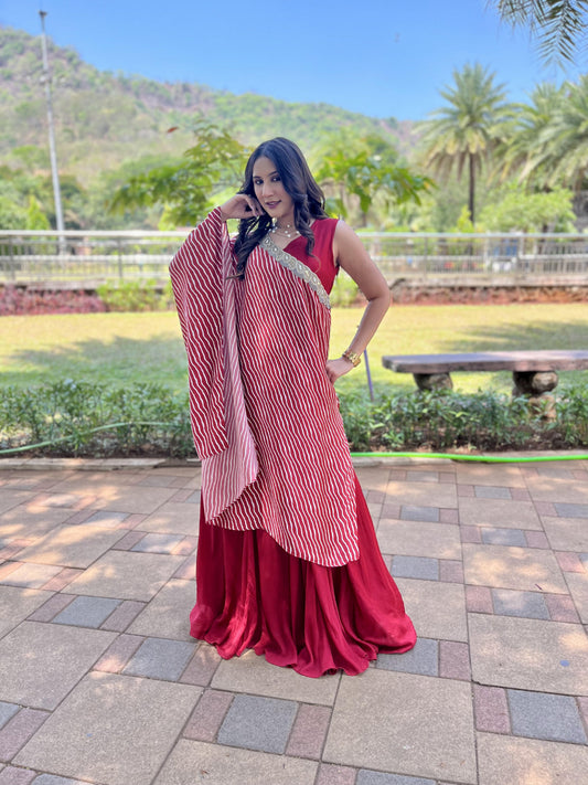 Red Gown with Draped Dupatta