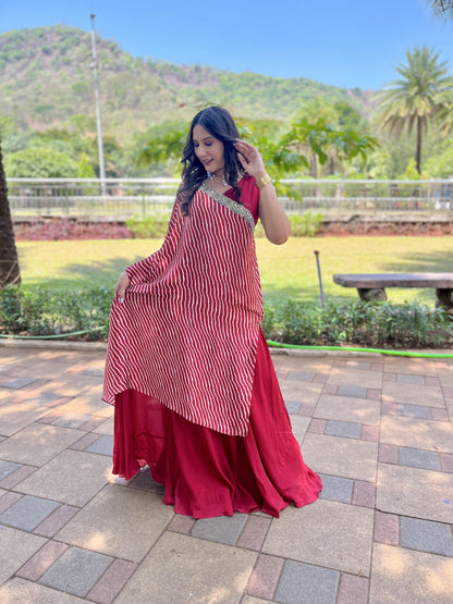 Red Gown with Draped Dupatta