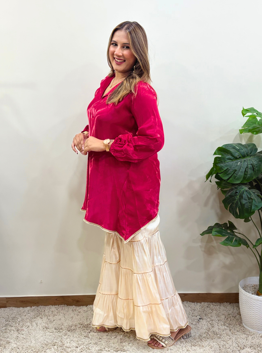 Vibrant Pink & Ivory Sharara Set