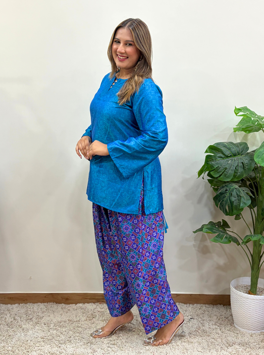 Peacock Blue Patola Print Co-ord Set