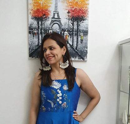 Blue Embroidery Long Dress