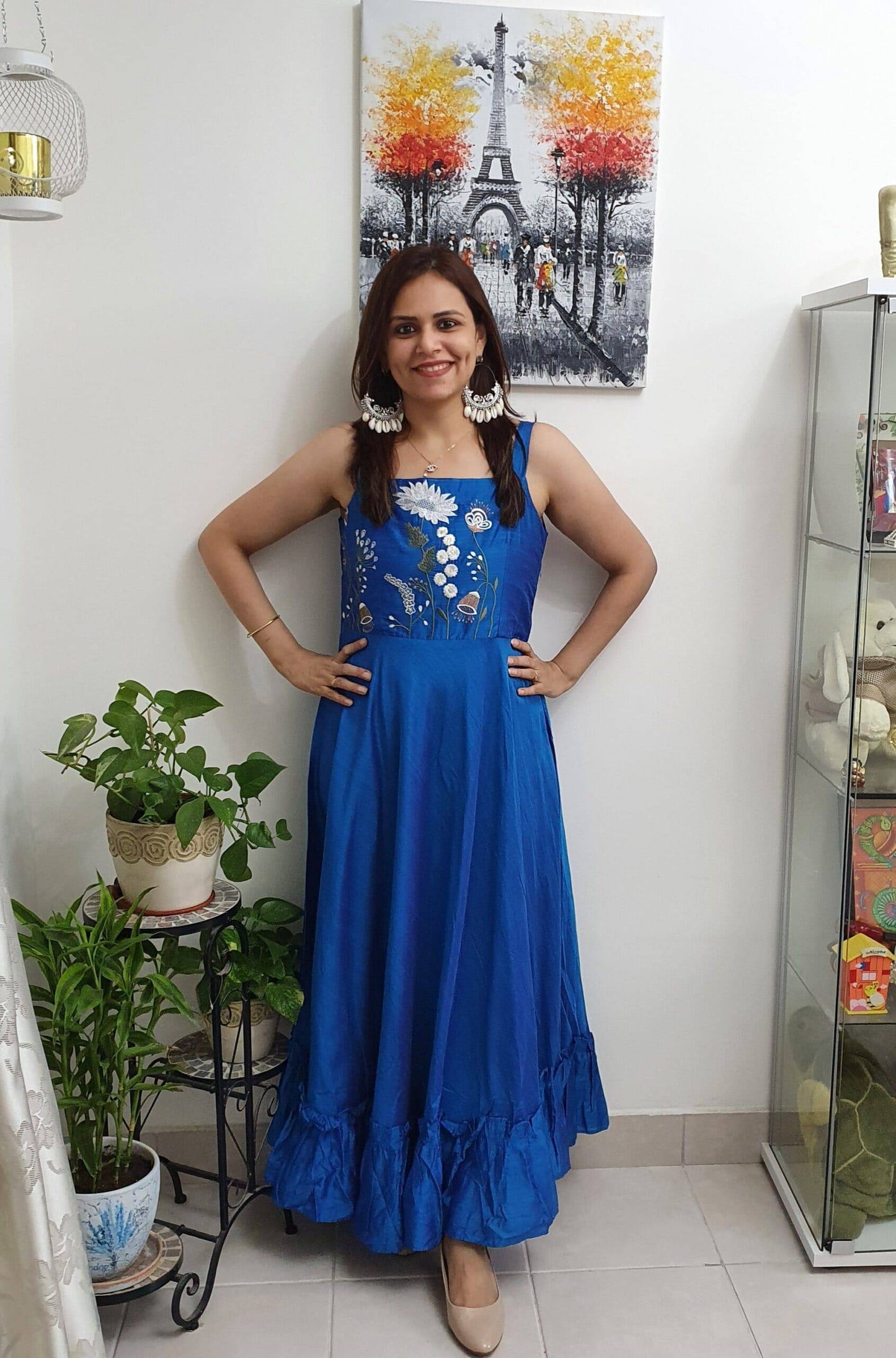 Blue Embroidery Long Dress