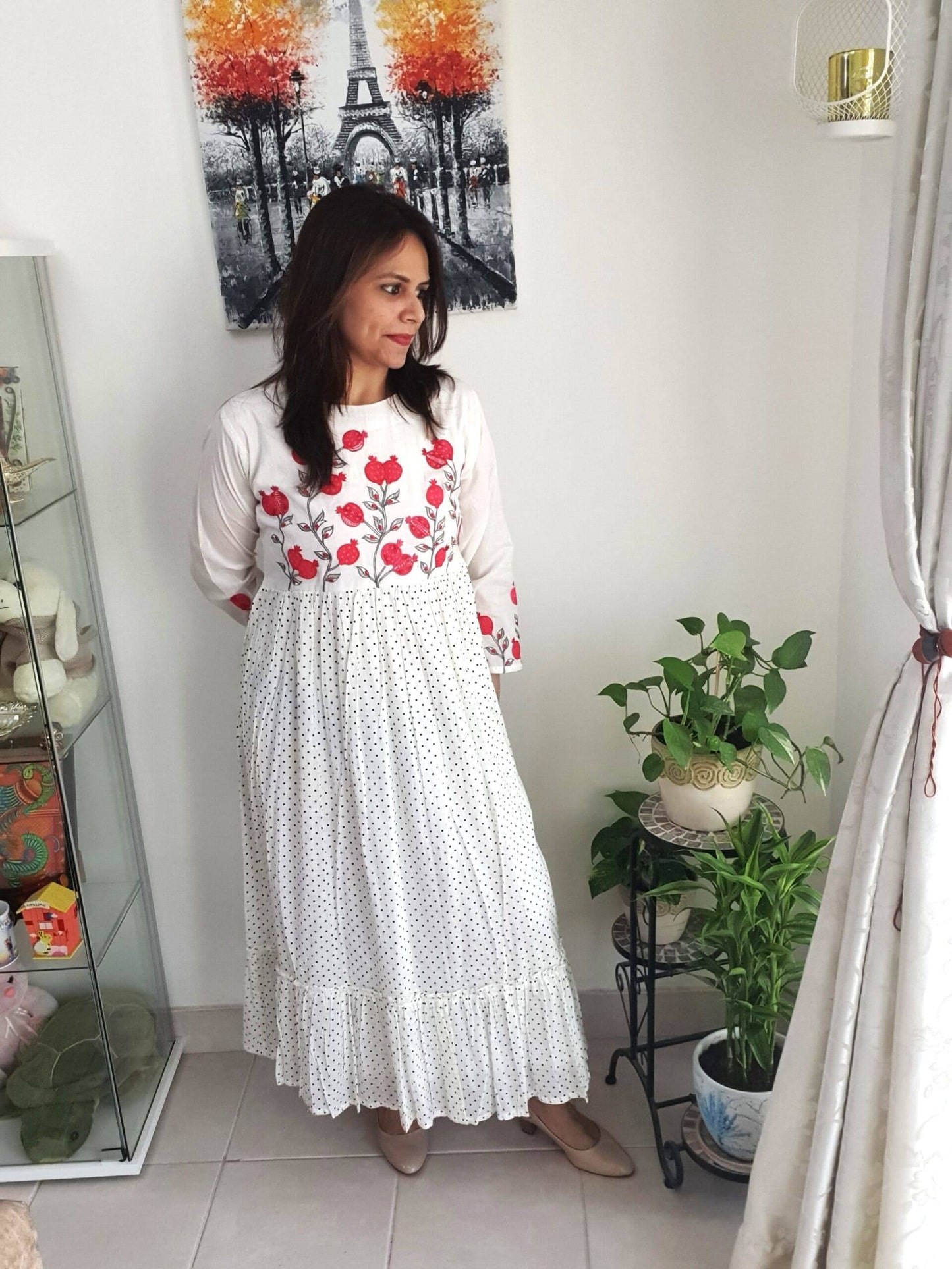 White Floral Polka Dot Dress