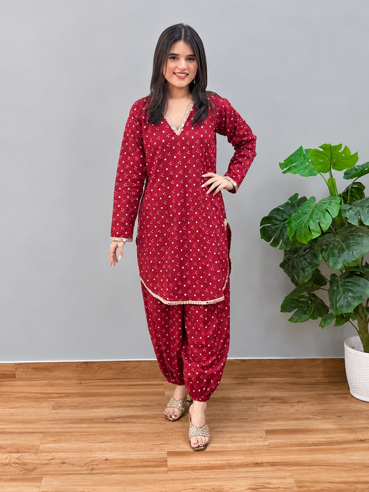 Red Bandhani Ballon Pants Set