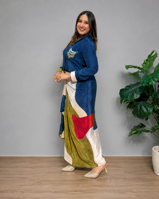 Blue & Ivory Skirt Set