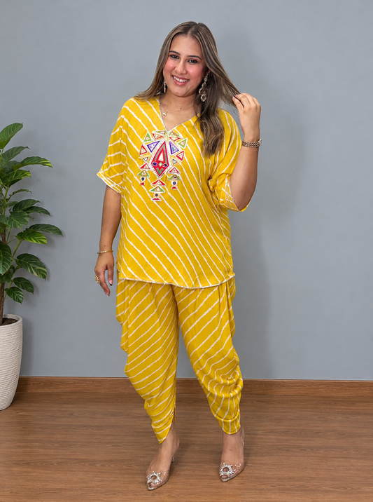 Yellow Leheriya Dhoti Co-ord Set