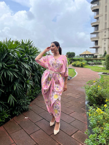 Baby Pink Kaftan Style Midi Dress