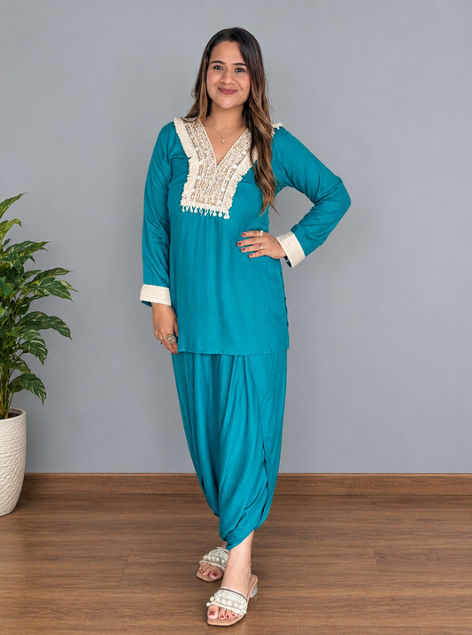 Turquoise Co-ord Set with Shell Embroidery