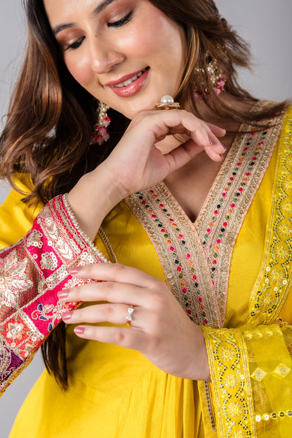 Yellow Indian Suit with Ombre Dupatta