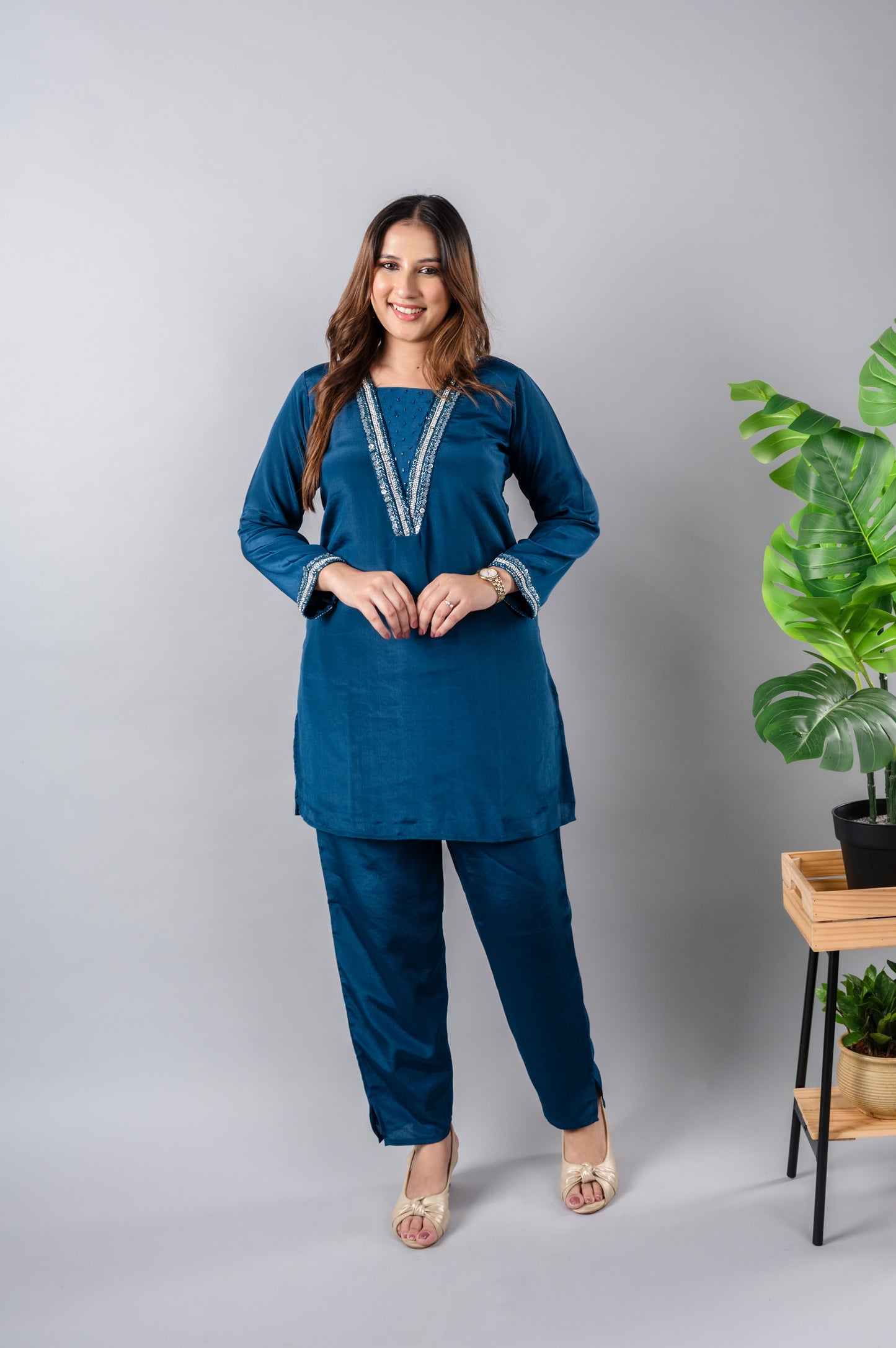 Peacock Blue Embroidered Co-ord Set