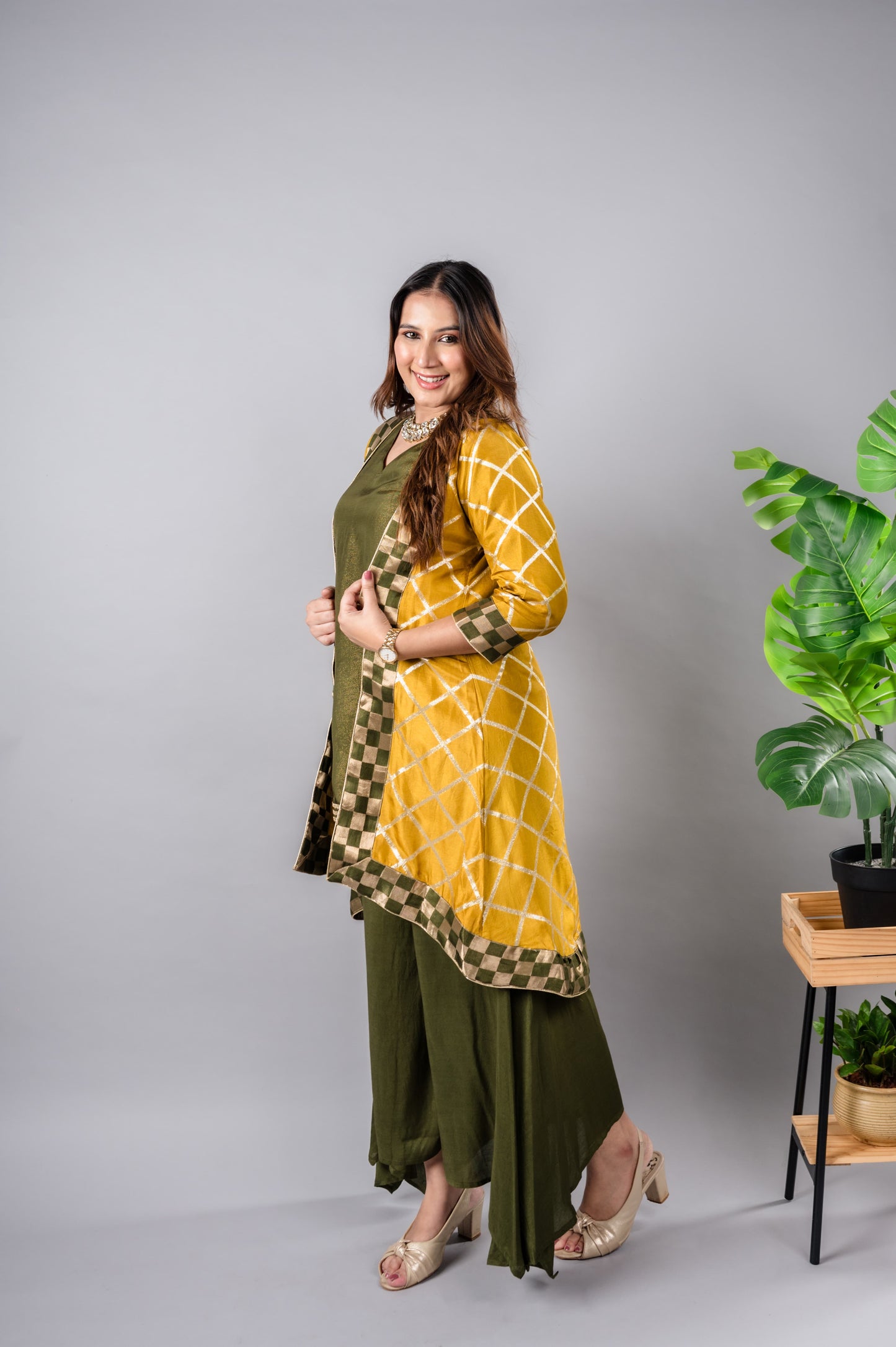 Mehendi Green Set with Yellow Jacket