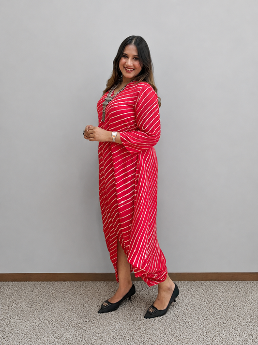 Red Leheriya Printed Dress