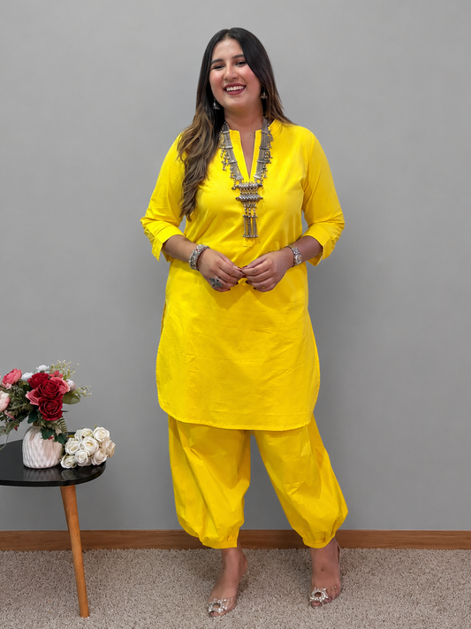 Yellow Pathani Cord Set