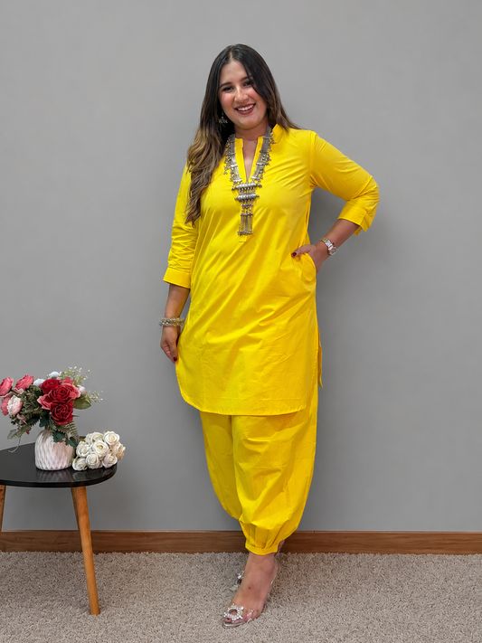 Yellow Pathani Cord Set