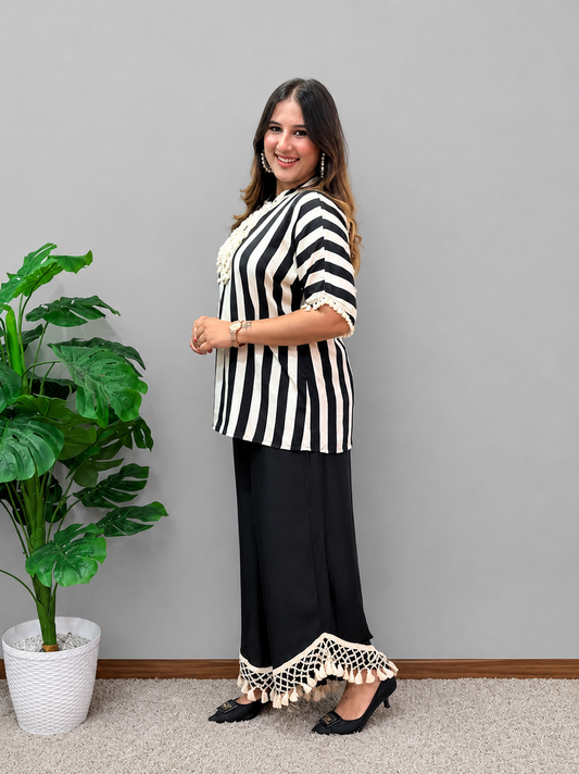 Black And Beige Striped Cord Set