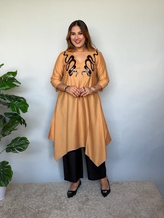 Asymmetrical Beige and Black Cord Set