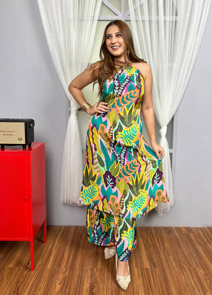 Abstract Tropical Print Sleeveless Co-Ord Set