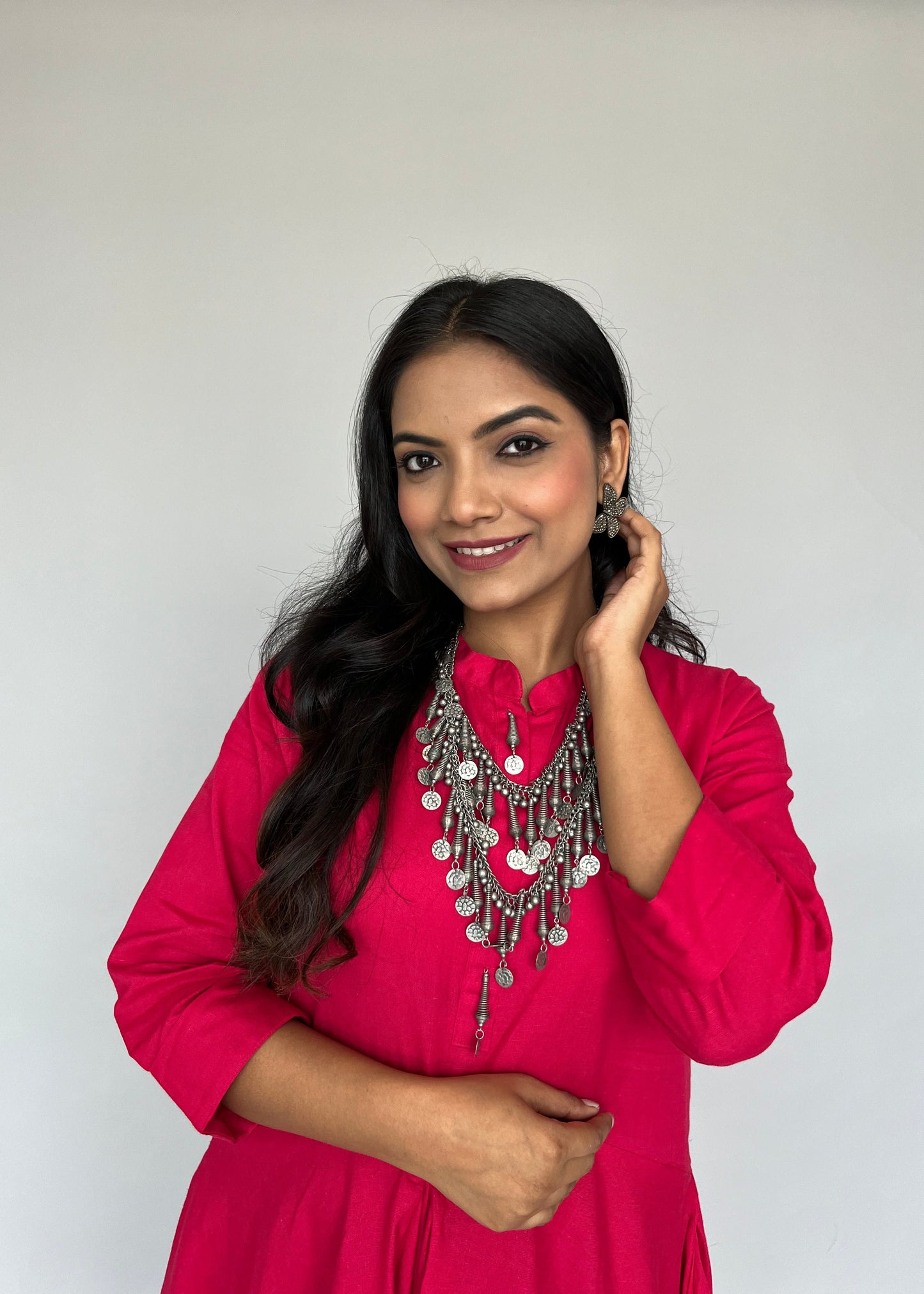 Pink Dhoti Dress with a Silver Neckpiece