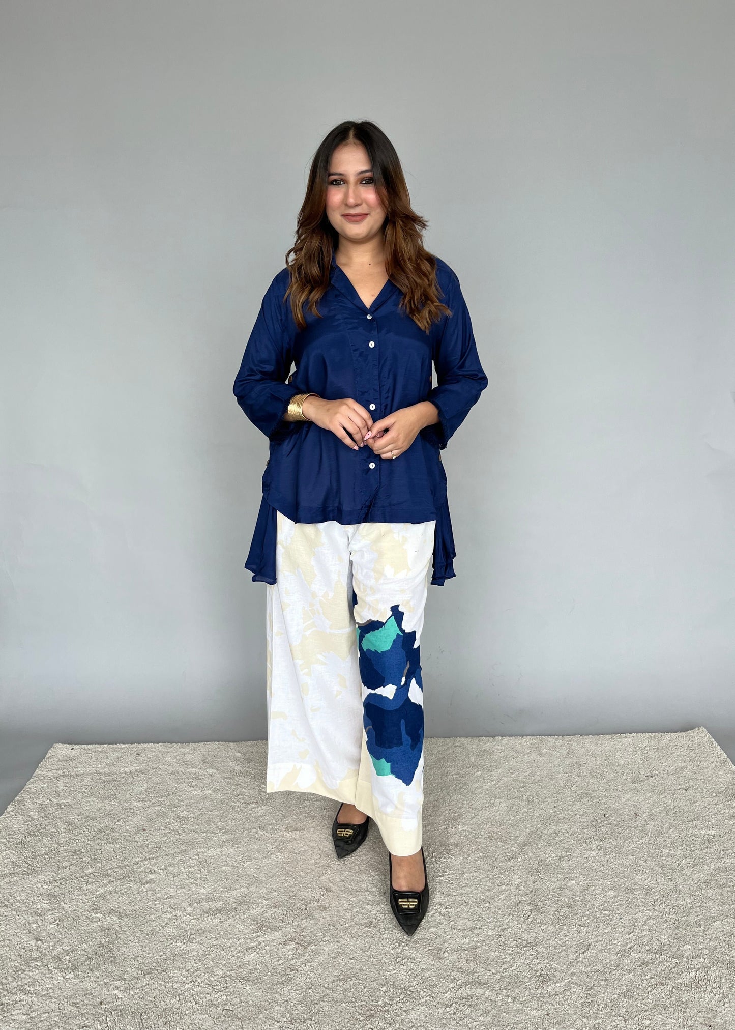 Royal Blue Top & Printed Pants Co-ord Set