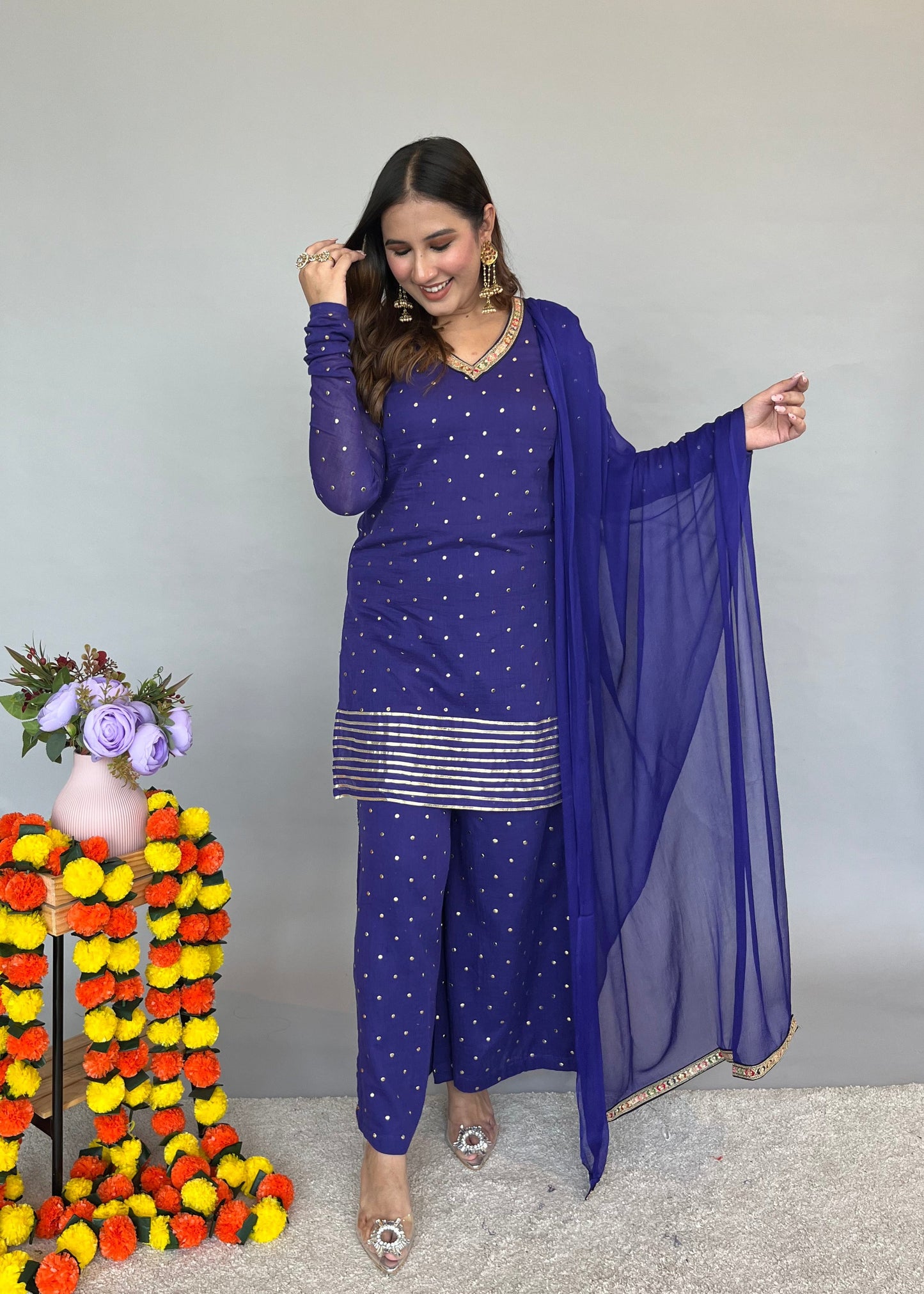 Blue Dupatta Set with Palazzo Pants