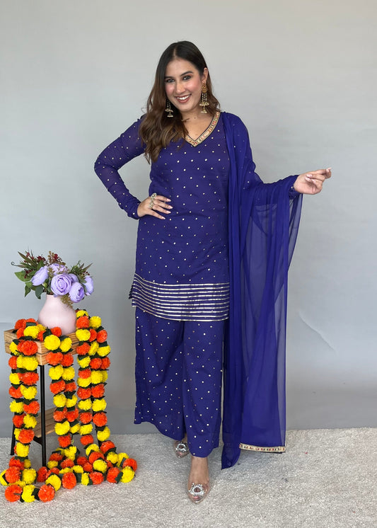 Blue Dupatta Set with Palazzo Pants