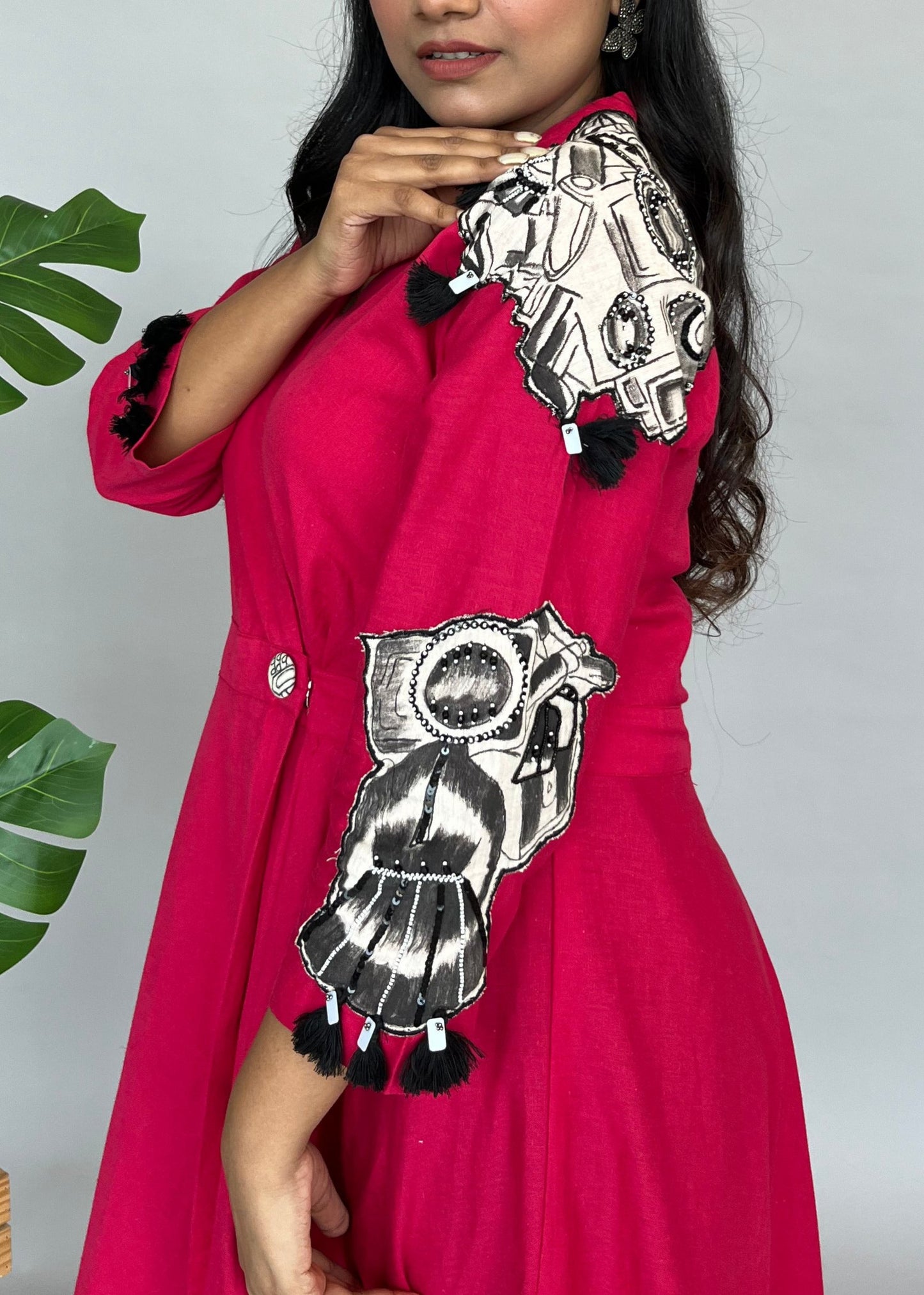 Hand Painted Pink Dress Style Cover-Up with Slit