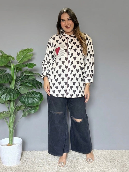 Black And White Heart Printed Shirt