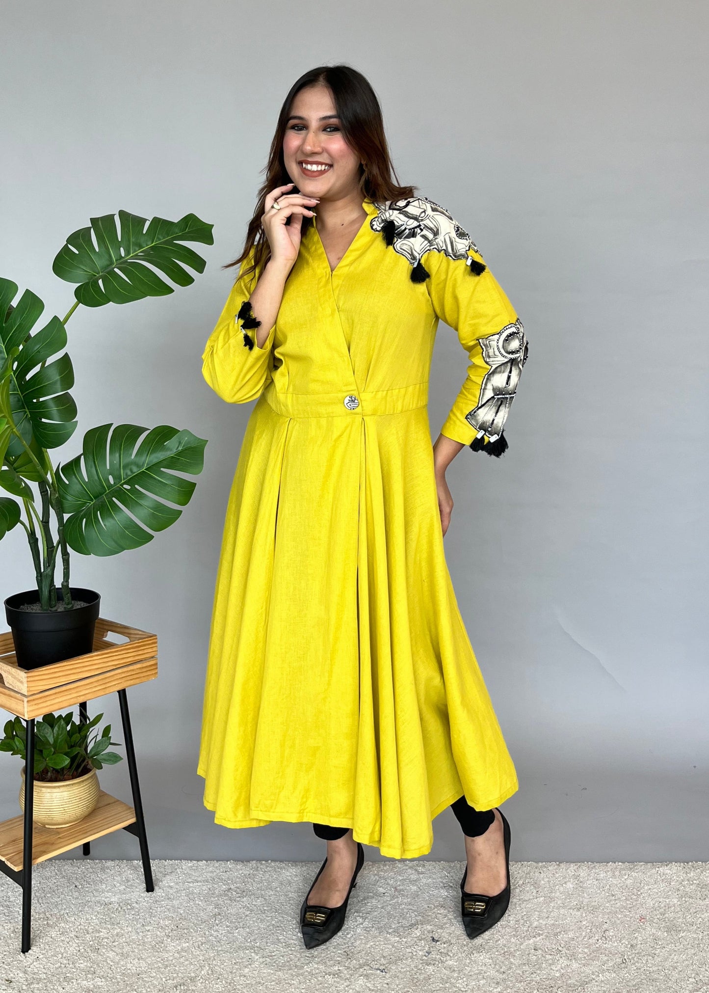 Hand Painted Lime Green Dress Style Cover-Up with Slit