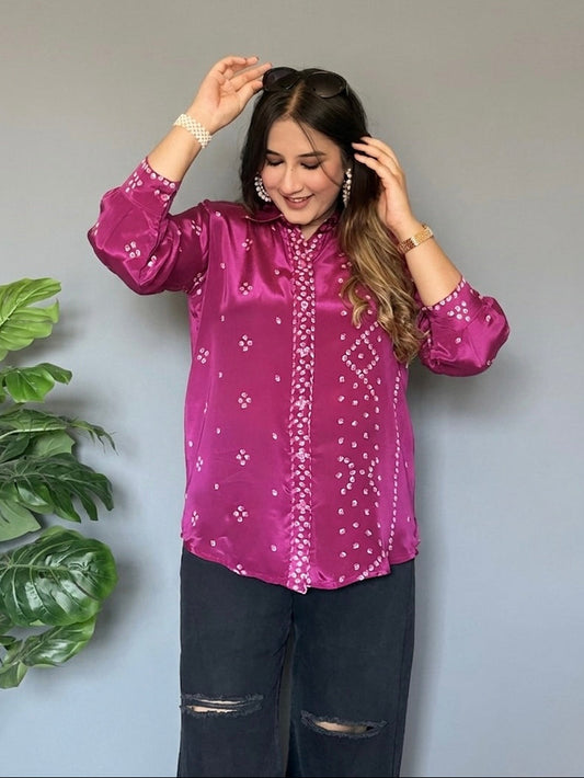 Purple Bandhani Print Shirt