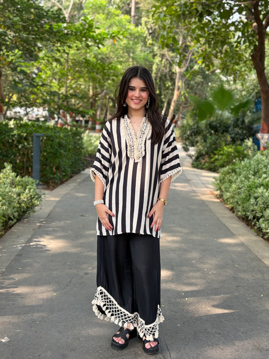 Black And Beige Striped Cord Set