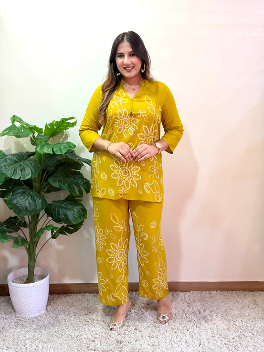 Mustard Floral Printed Cord Set