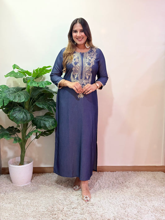 Blue Denim Slit Dress