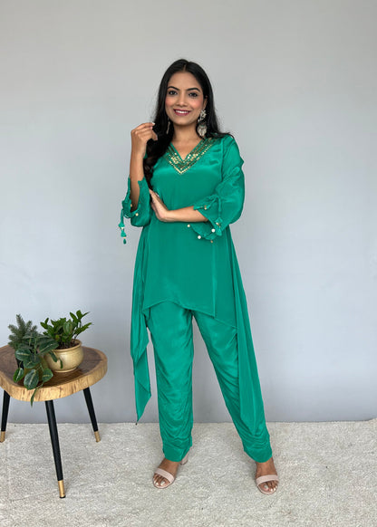 Vibrant Green Fusion Set with Embroidery