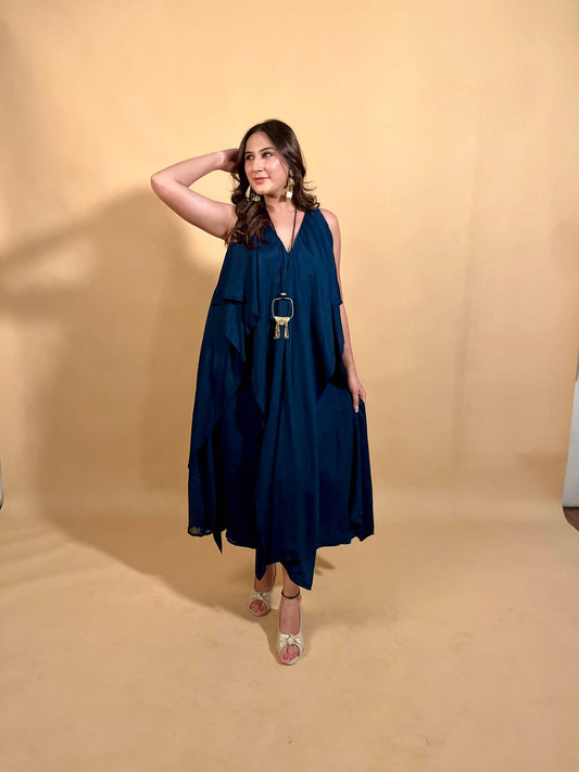 Blue Flowy Dress with Neckpiece