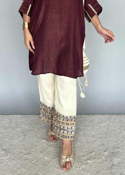 Maroon & Cream Fusion Set with Potli