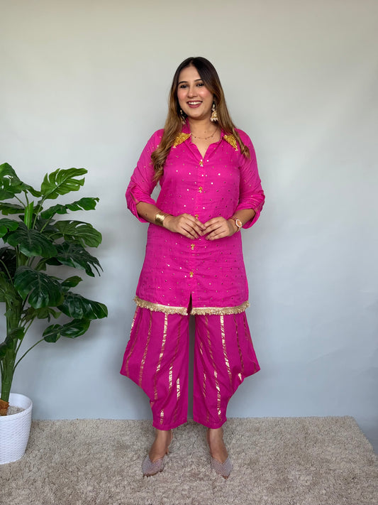 Pink Cord Set With Golden Work