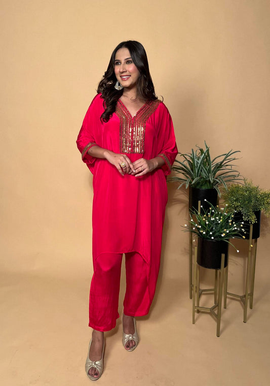 Red Festive Kaftan Style Set